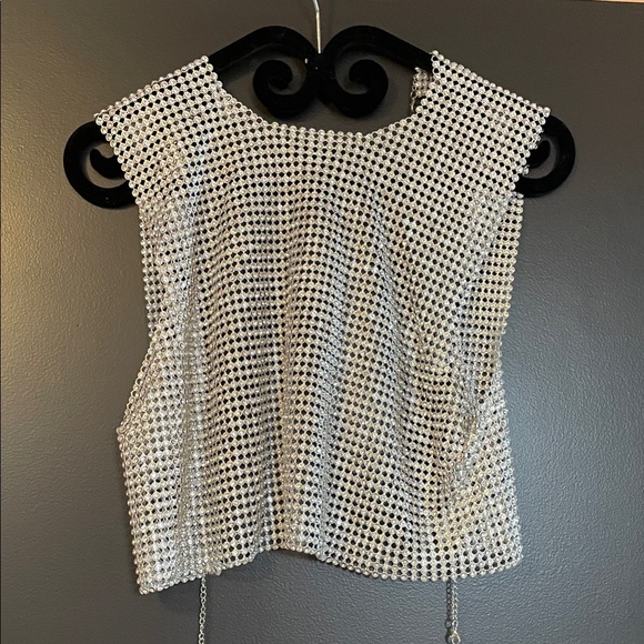 Silver Rhinestone Open Back crop top - Picture 2 of 4